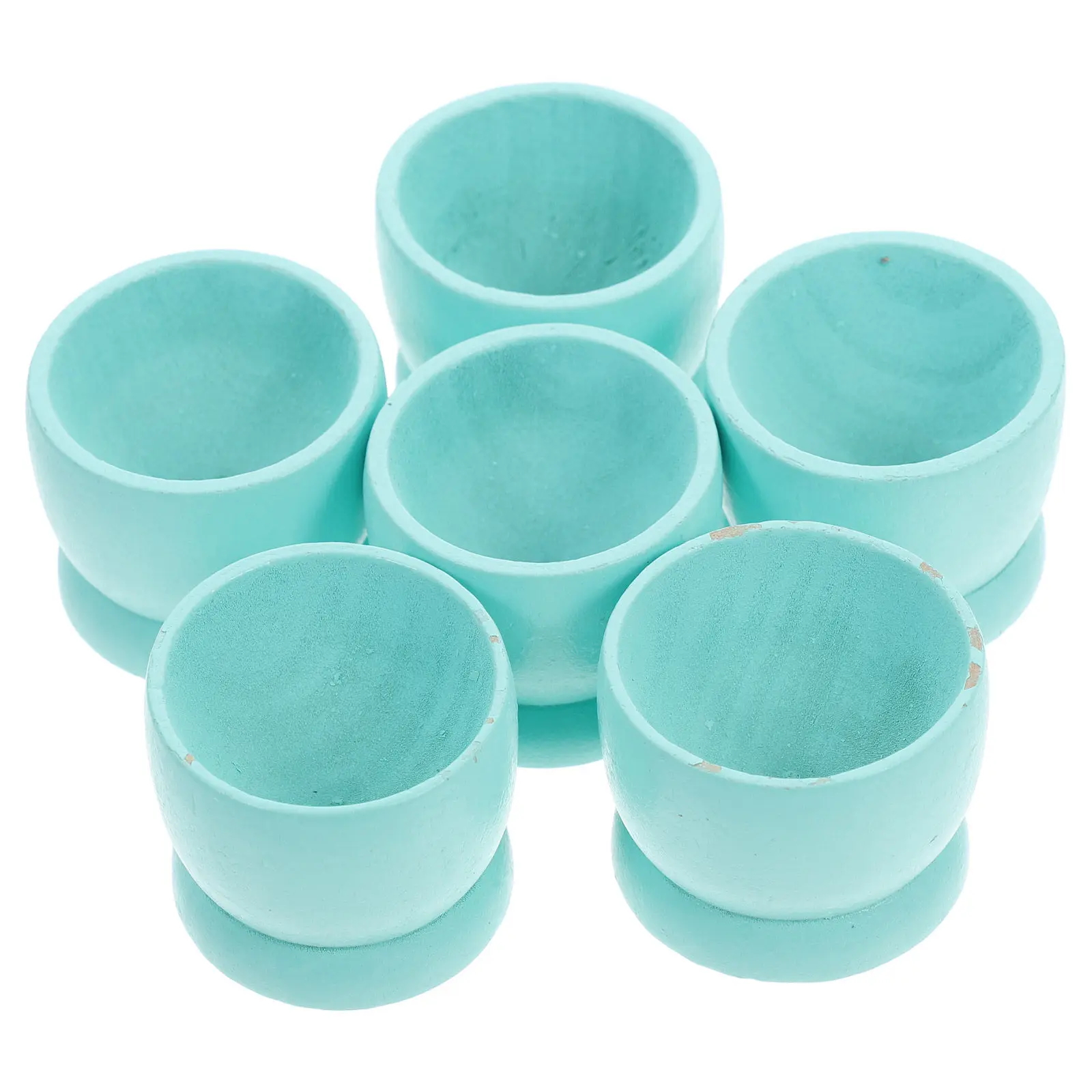 6Pcs Wooden Easter Egg Holder Set Realistic Egg Cups for Kids DIY Boiled Eggs Kitchen Countertop Decorative Display Stand