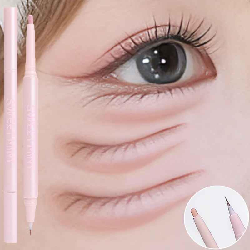 Penna per baco da seta sdraiata rosa opaco a doppia testa Matita per eyeliner con ombretto glitter schiarente naturale a lunga durata Cosmetico