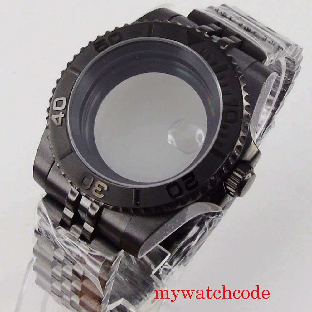 PVD Black 40mm Watch Case for NH34 NH35 NH36 NH70 NH72 Jubilee Steel Bracelet Sapphire Crystal image 3