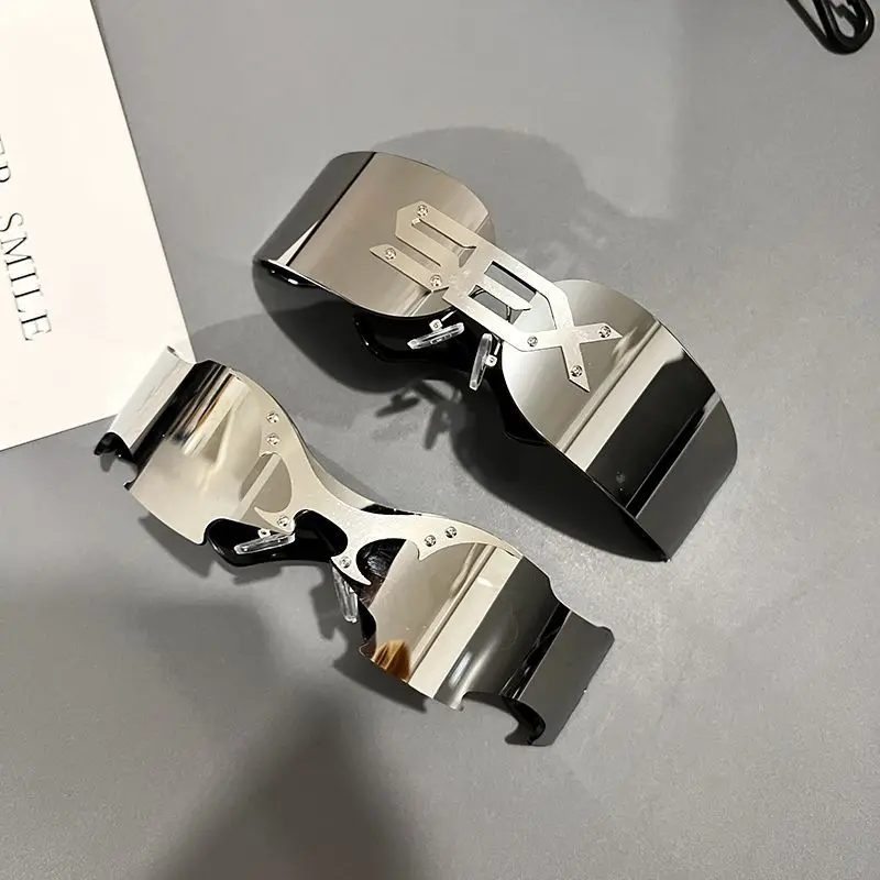 Retro Rectangular Frameless Cut Edge Sunglasses Female Alien Exaggerated Punk Style Bouncing Disco Sunglasses