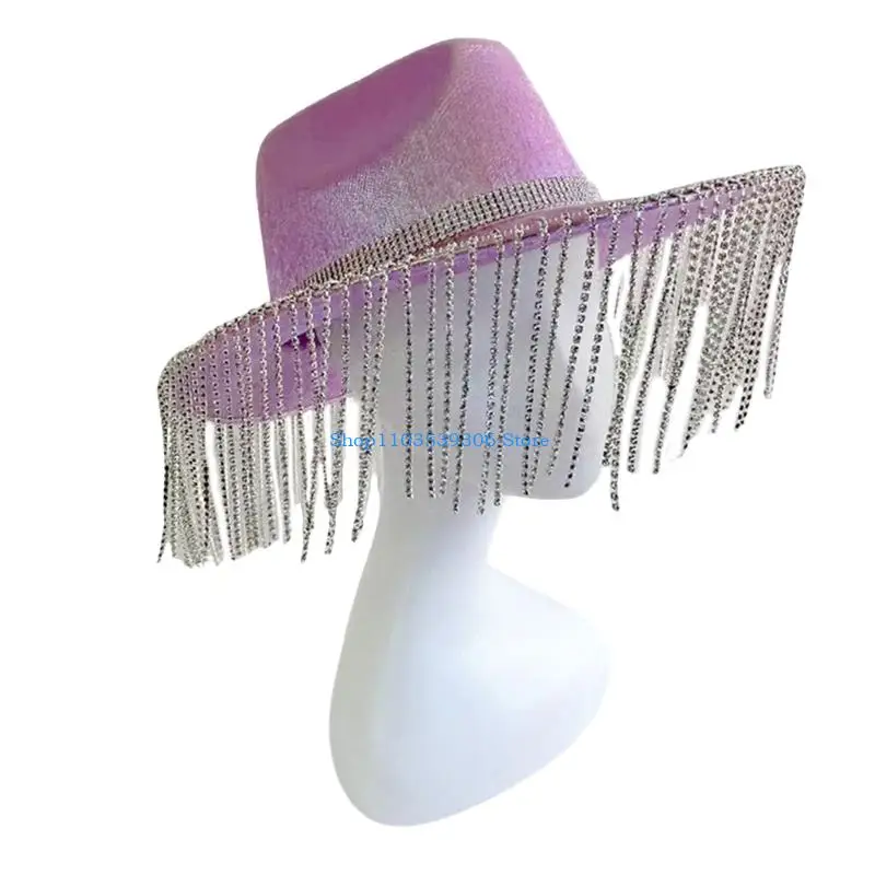 400A Bachelorette Party Hat Bridal Party Glitter Bride Cowgirl Hat Tassel Cowboy Hat