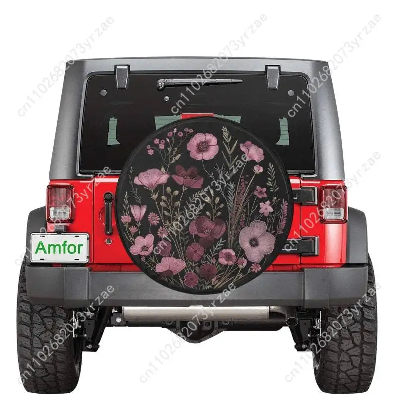 

Pink Purple Flowers Various Models Spare Car Tire Cover Prevention Sand Dust rainwaterTire Cover Sturdy Durable Tire Covers