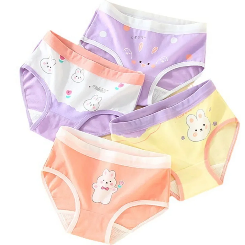 4PCS Kids Girls Cotton Antibacterial Briefs Maiden Thin Breathable Comfort Panties 3+y Young Child Cute Cartoon Print Underwears image 6