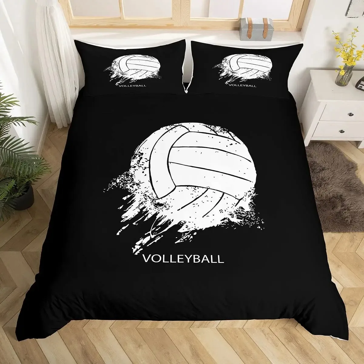 

Volleyball Duvet Cover Set Ball Sports Theme Bedding Set for Boys Teens Bedroom Decor Black Comforter Cover with 2 Pillowcases