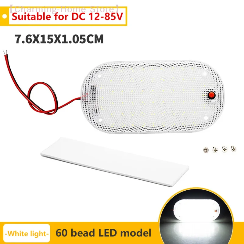 【M】60LED 12-85V Luz de cúpula de carro, lâmpada de teto LED super brilhante para empilhadeira de cabine de veículo, luz de leitura com cobertura de cristal