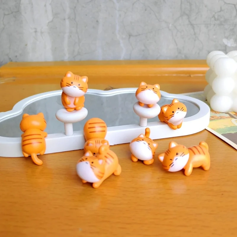8-teiliges Set Lustige Niedliche Orange Katzen-Tierfiguren PVC-Handwerk Miniatur-Figuren für Bonsai Mikrolandschaft Feengarten Deko – Detail 5