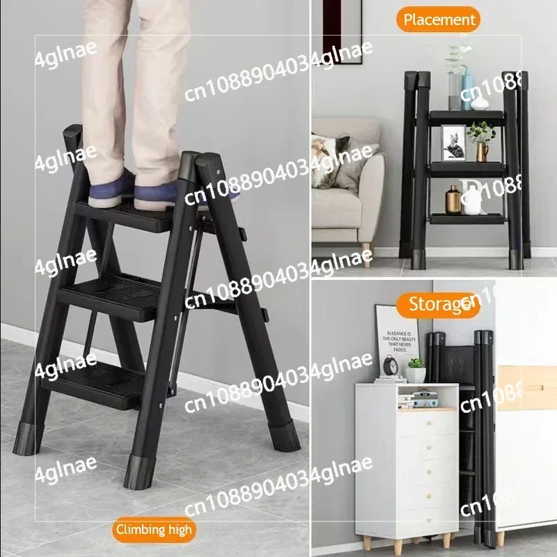 Ladder Folding Ladder for Home 2/3 Step Carbon Steel Step Stool Storage Rack Anti-slip Herringbone Ladders Indoor Folding Stairs