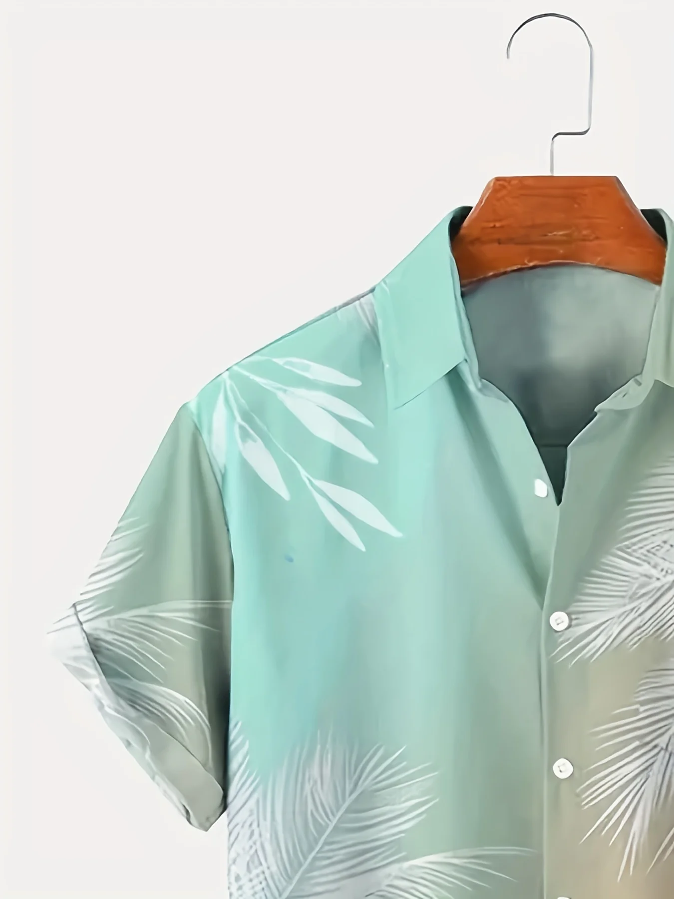 Men's gradient palm leaf print Hawaiian short sleeve shirt, vacation casual comfortable top, fashionable summer clothing