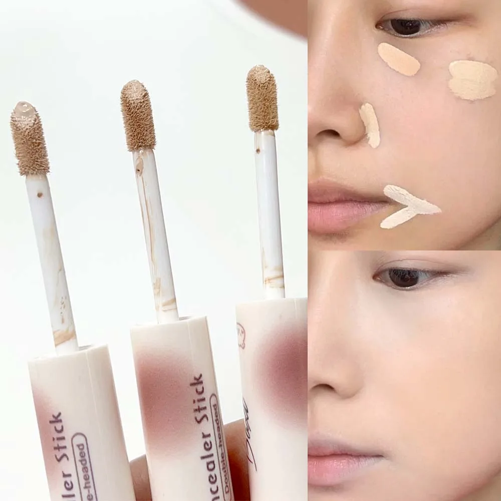 Double-head Concealer Pen Lasting Conceal Acne Spot Dark Circles Moisturizing Brighten Face Contour Makeup Base Foundation Cream