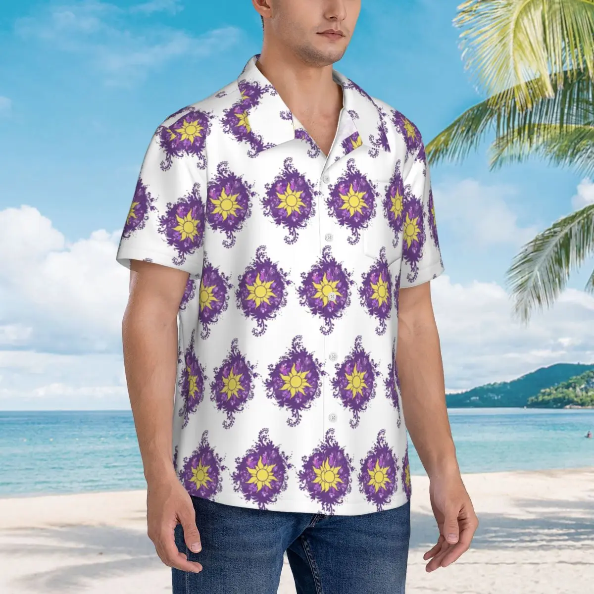 

Tangled - Sun - Kingdom Dance Hawaiian Shirts Fashion Men Short Sleeve Shirt for Summer Beach Men's Lapel Tops
