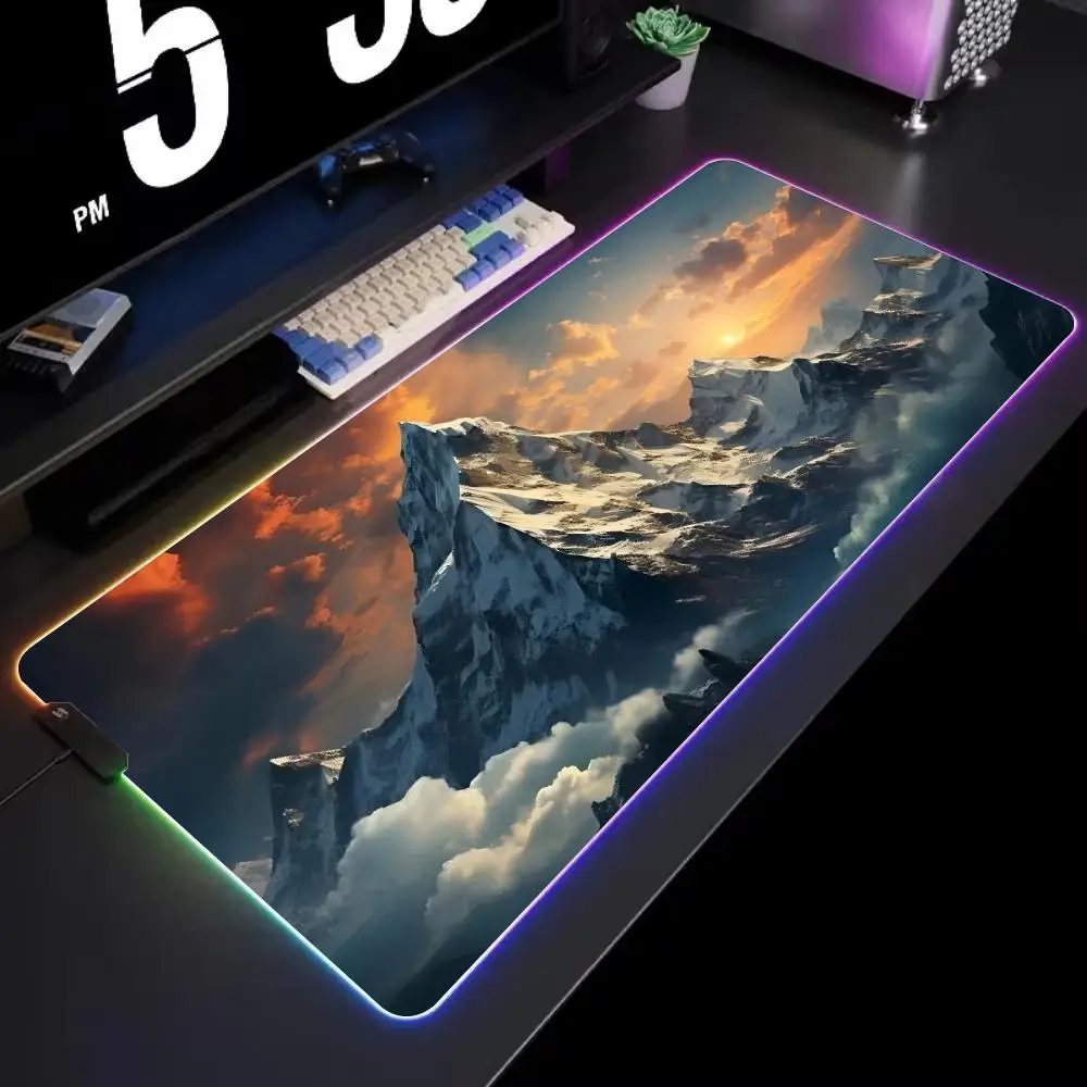 

Mountain Clouds Art Mouse Pad Gamer Rgb Desk Mat Back Light Led Mousepad Setup Gaming Accessories Deskmat Big Mousepad