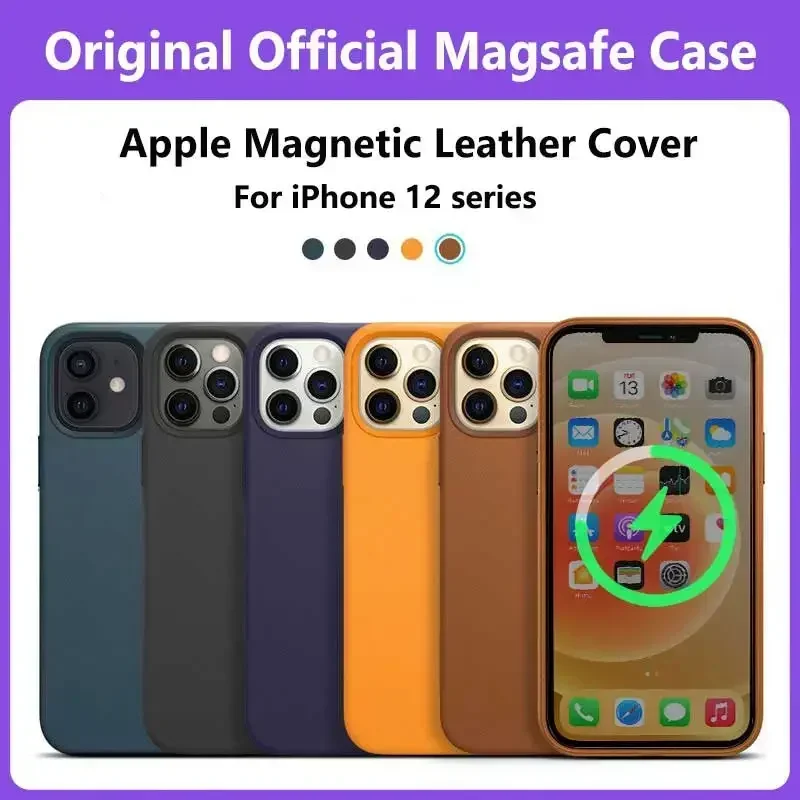 Original Official Apple Logo Magsafe Leather Magnetic Case for iPhone 12 Pro Max 12mini Cases Wireless Charging Full Cover