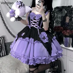 Japanese Gothic Lolita Jsk Dress Japanese Women Harajuku Y2k Halloween Little Witch Cosplay Ruffles Bow Princess Party Dresses