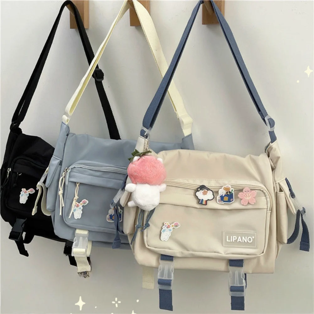 Bolsa Schoo estilo japonês para mulheres e homens, bolsa unissex de ombro, bolsa crossbody, bolsa de nylon casual