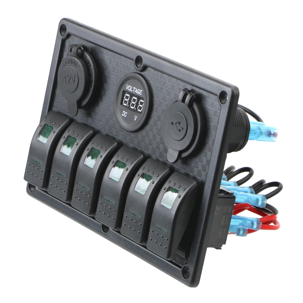 

Для морской лодки, автомобиля, автофургона, грузовика, прицепа, двойной разъем USB, 6-бандовый кулисный переключатель, панель цифрового дисплея напряжения, внутренние детали