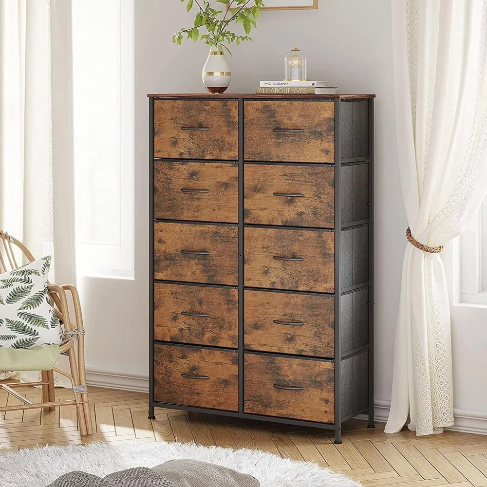 

Dresser for Bedroom with 10 Drawers, Chest of Drawers, Fabric Dresser for Closets,Storage Organizer with Fabric Bins,Steel Frame