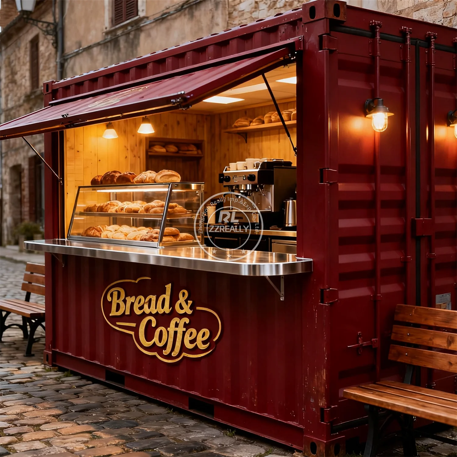 ホットセール コンテナコーヒーショップ プレハブコンテナバー キオスクコンテナレストラン 完全装備キッチン付き