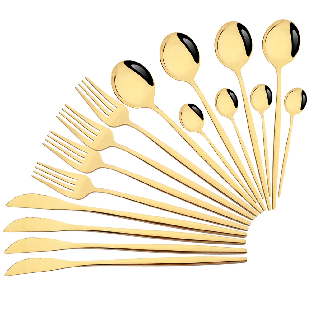 

16Pcs Gold Cutlery Set Stainless Steel Dinnerware Knife Fork Spoons Teaspoon Suitable for Restaurant Kitchen Silverware Set