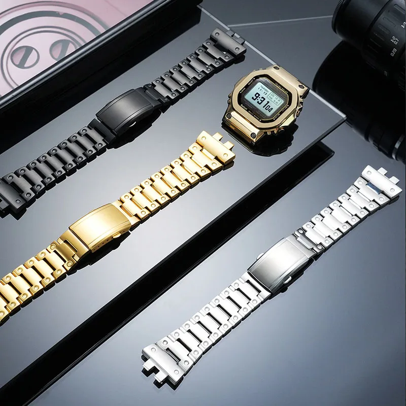 For Casio Metal Block Watch GMW-BZ5000 Small Silver Block Modified Steel Strip Stainless Steel Bracelet