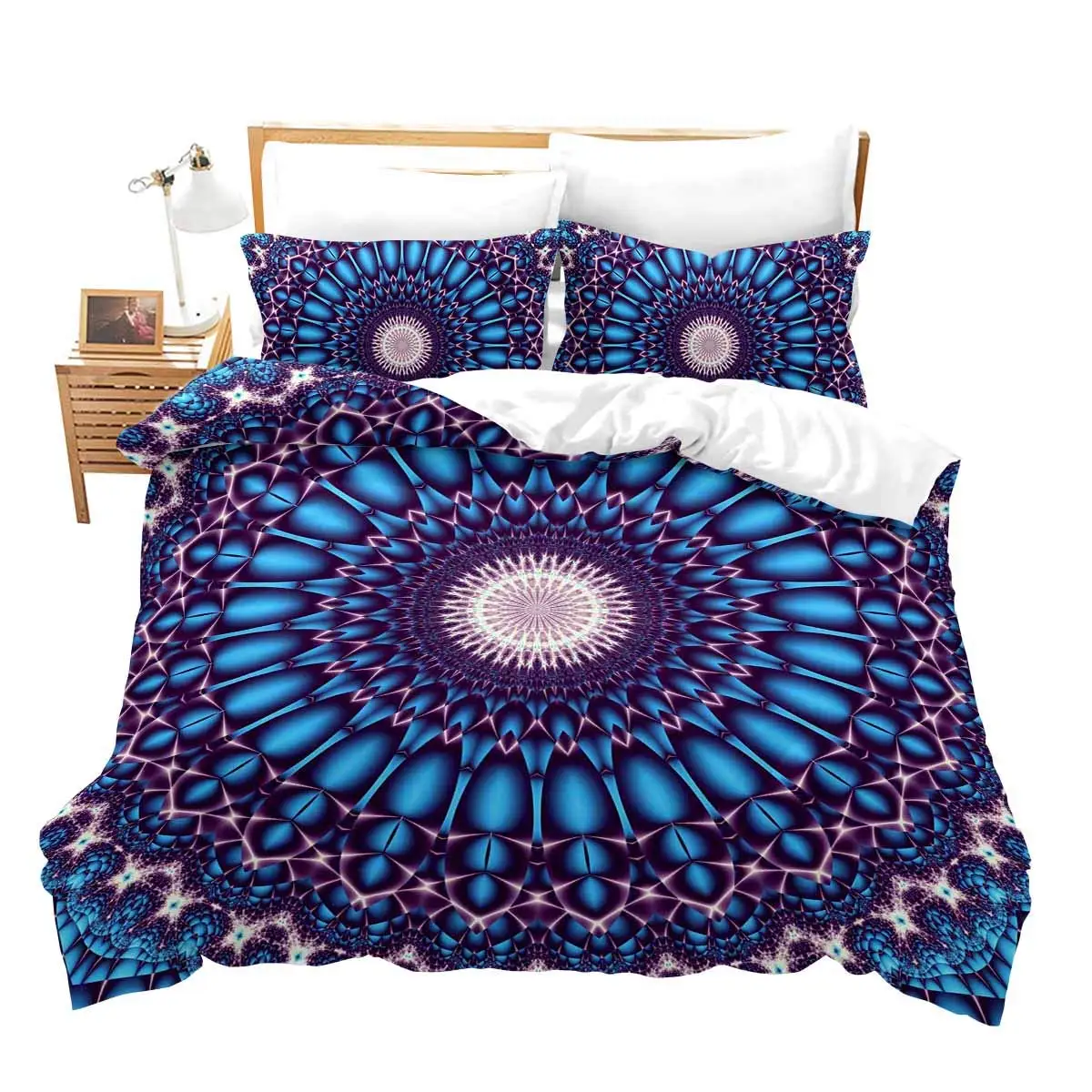 Mandala Purple Galaxy Duvet Cover Boho Chic Petal Flower Bohemian Meditation Gypsy Hippie Floral Exotic Retro Decor Women Gifts