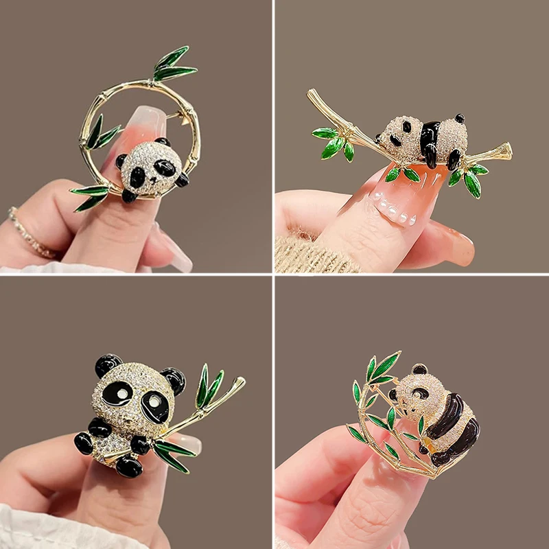 1Pc Cute Panda Bamboo Brooch for Men Women Fashion Animal Brooches Pins Jewelry Trendy Accessories Summer Holiday Gifts 2024