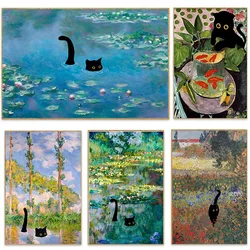 World Famous Painting Poster Cute Funny Black Cat Series Paint Wall Canvas Art Picture Hotel Living Room Office Home Decoration