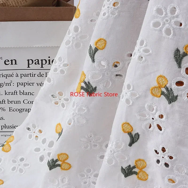 Cotton Cloth Hollow out Embroidery Flower Lace Fabric Handmade DIY Clothes Dress Accessories Japanese style Width 130cm 1Yard