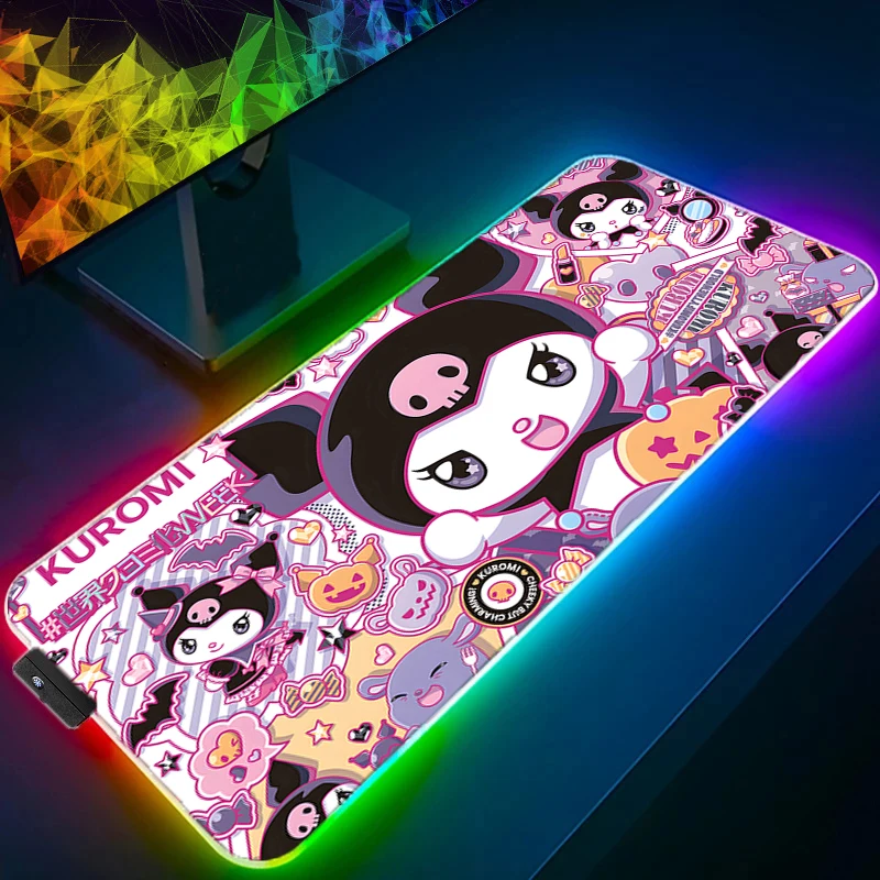 Imagem -05 - Anime Led Luminous Mouse Pad Laptop Kawaii Roxo Kuromi Mousepad Rgb Bonito Sanrio Tapete de Teclado Grande Tapete de Mesa Melhor Presente para Meninas