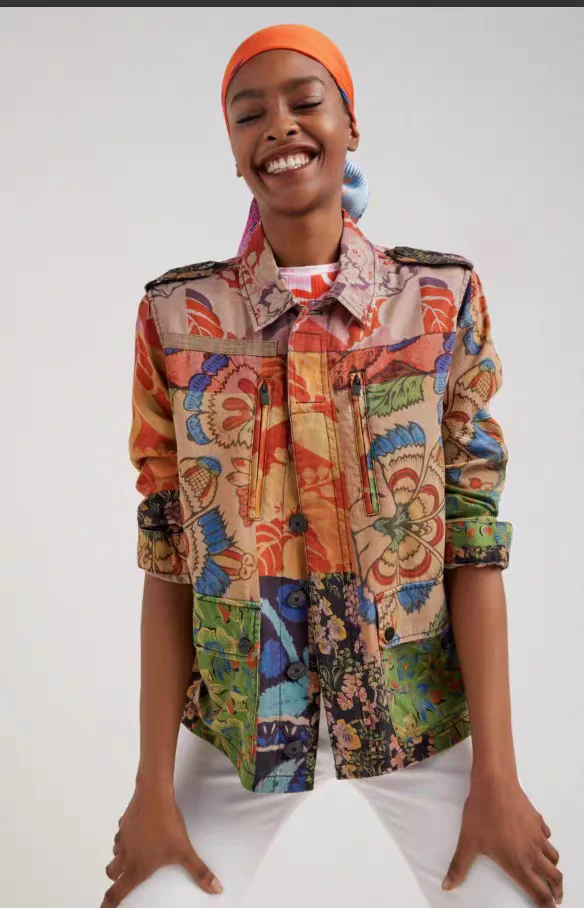 

Foreign trade original single Spanish new spring printed parquet women's thin coat