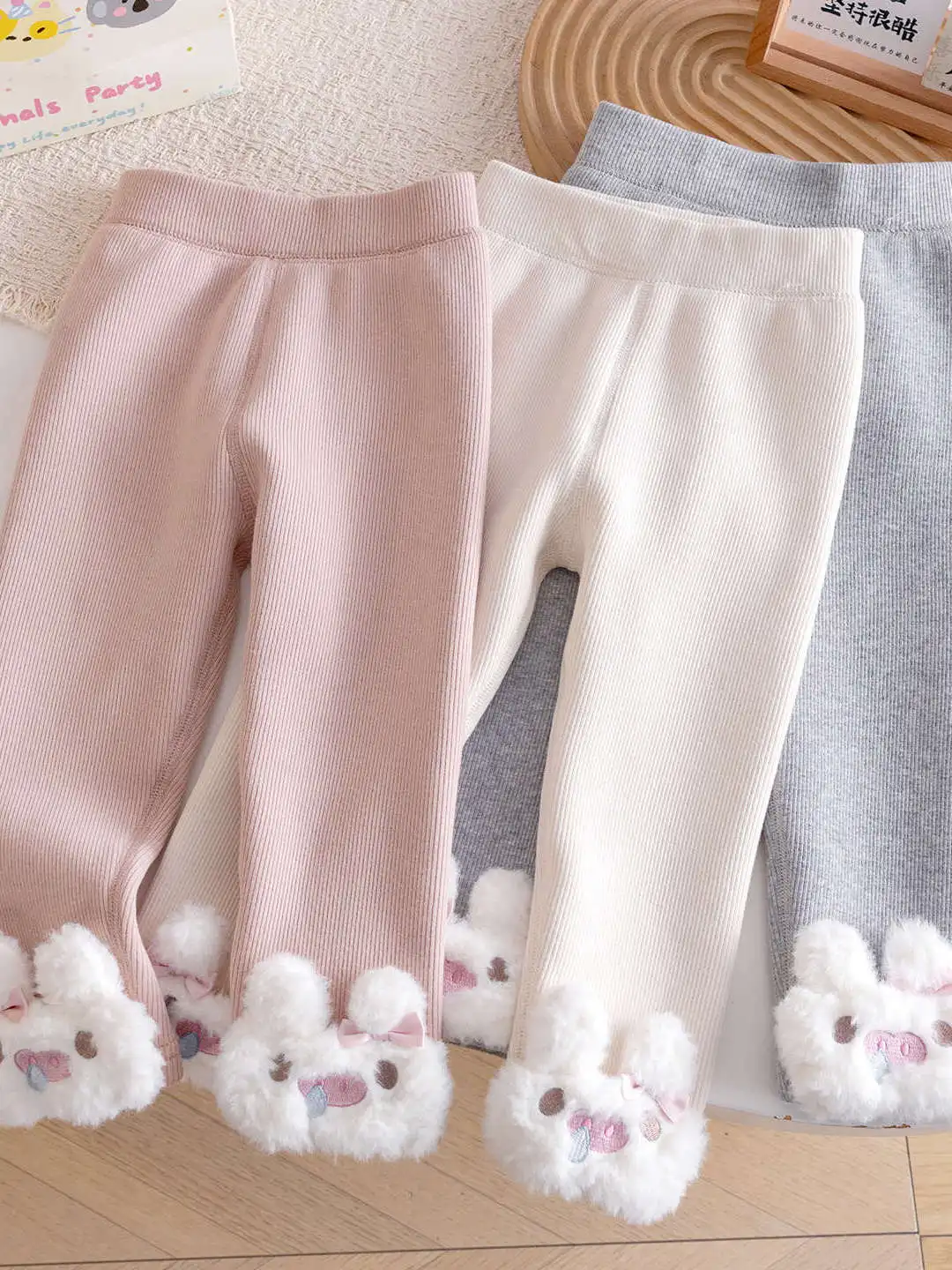여아용 겨울 기모 안감 만화 토끼 바지 따뜻한 신상 2025 패션 아동복 부드러운 소재