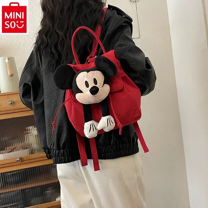 

MINISO Disney cartoon Mickey lightweight large capacity bucket bag for women, fashionable and versatile storage backpack