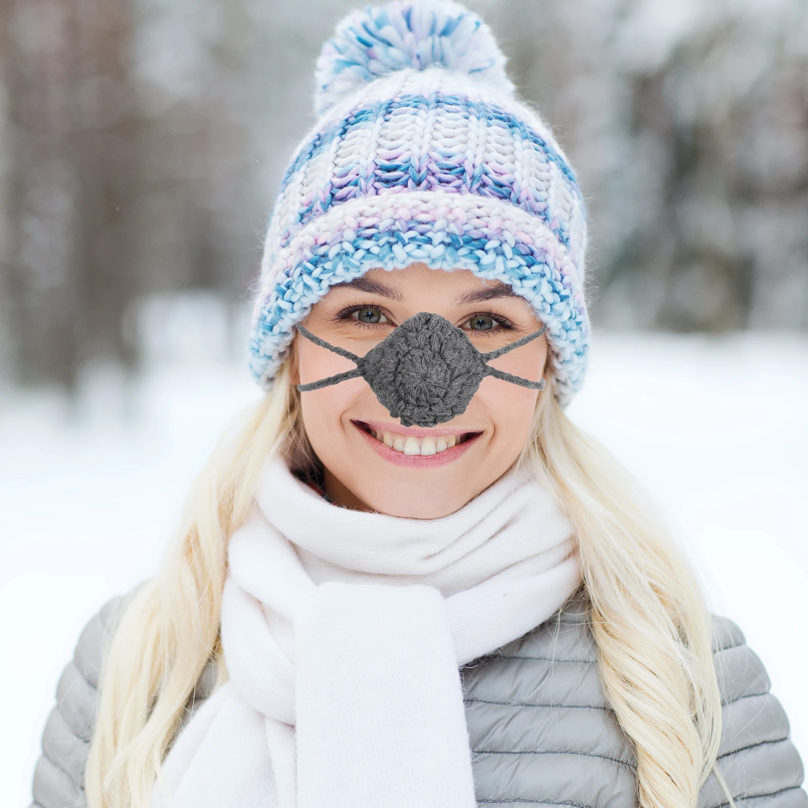 เครื่องอุ่นจมูกทำด้วยมือผ้าขนสัตว์ทอหน้ากากจมูกระบายอากาศได้สำหรับสภาพอากาศหนาวเย็นเล่นสกีวิ่งเดินป่ากลางแจ้งป้องกันมลพิษ