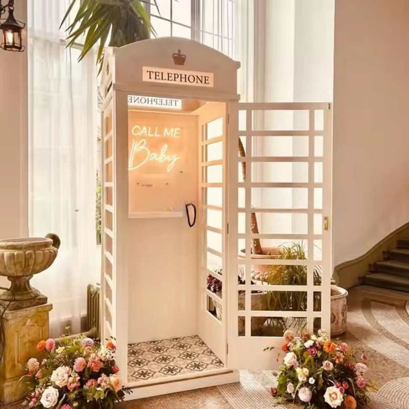 كشك هاتف لندن الأبيض مع كشك هاتف الزفاف الصوتي لتزيين حفلات الزفاف