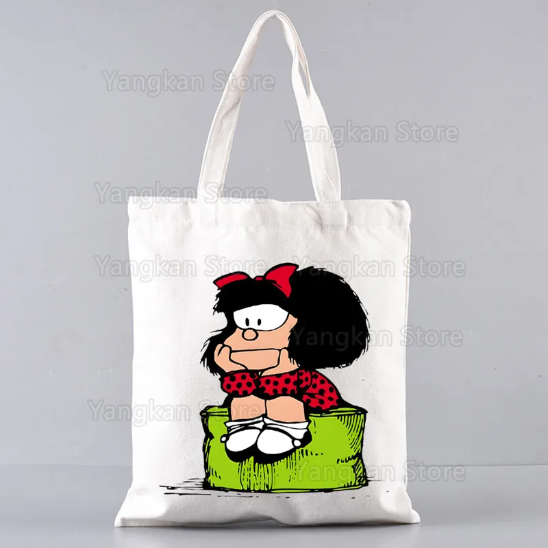 Mafalda Shopper Bedruckte Kawaii Tasche Harajuku Damen Picknicktasche Canvas Shopper Tasche Mädchen Handtasche Einkaufstasche Schulter