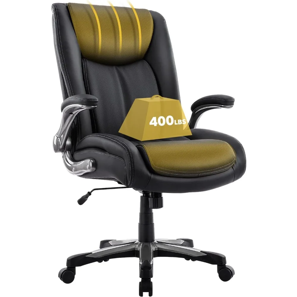 

Large Heavy Duty High Back Executive Computer Office Desk Chair Flip-up Arms Wide Thick Seat for Home Office Black Gamer Chairs