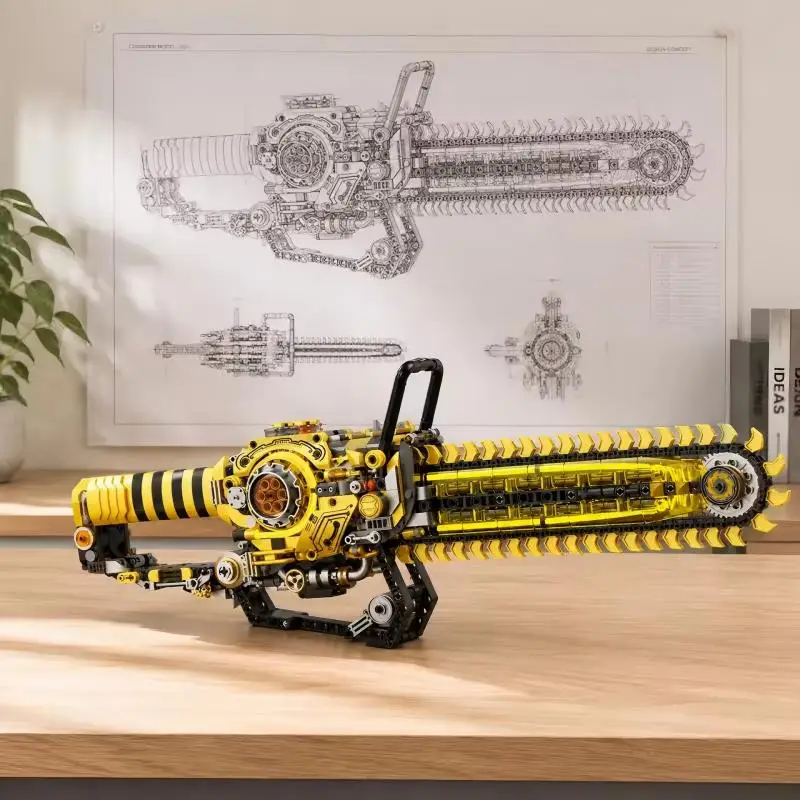 New Motorized Chainsaw Prop Building Block, Light-Up Technical MOC Model Kit, Safe Plastic Bricks, Ideal Gift for Summer Vacatio