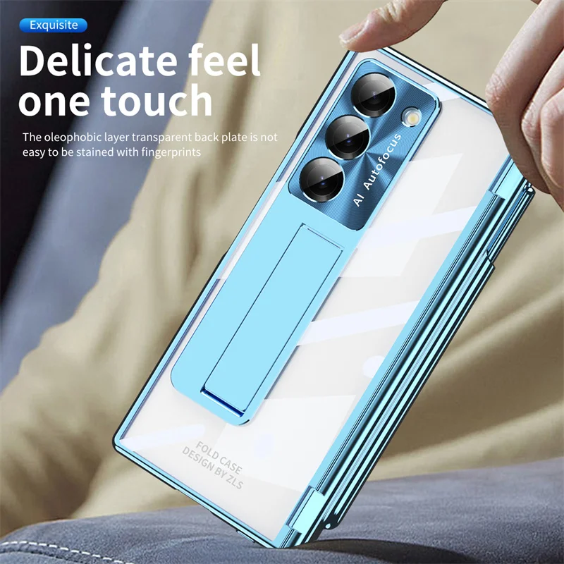 Electroplated Magnetic Double Hinge Folding Phone Case For Samsung Fold 3 4 Clear Folding For Samsung Fold 5 6 Protective Cover