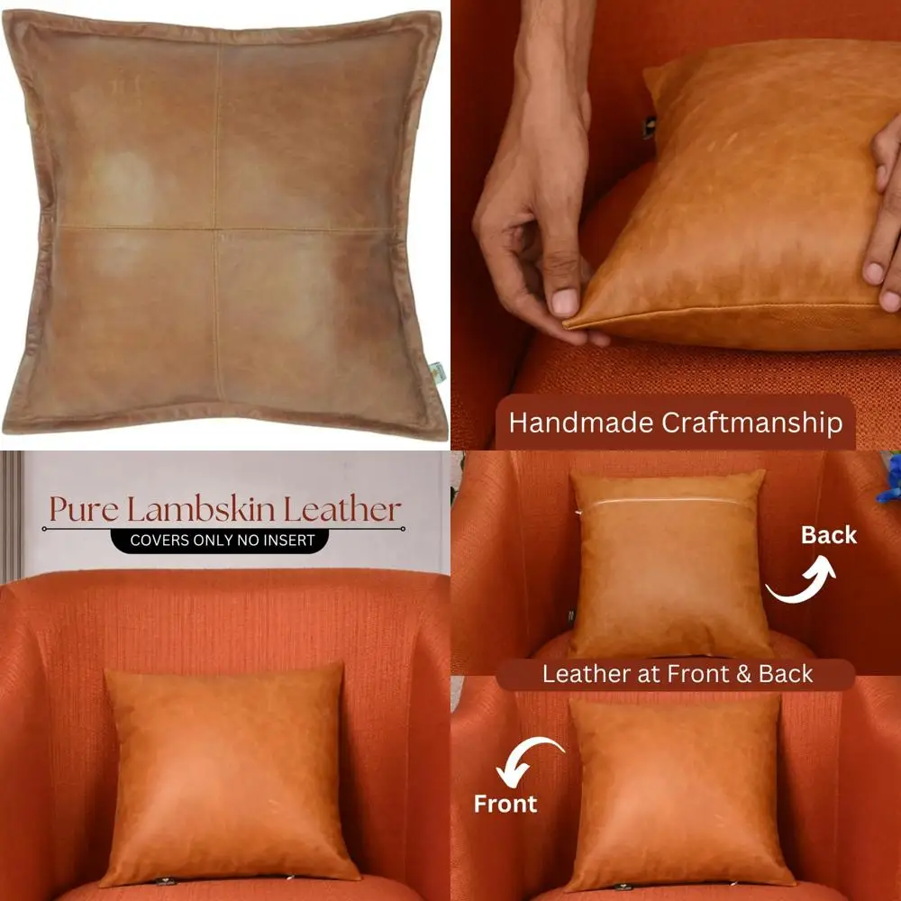 

Lambskin Leather Pillow Cover - 22x22 Inch Sofa Cushion Case for Living Room and Bedroom Decorative Throw Covers