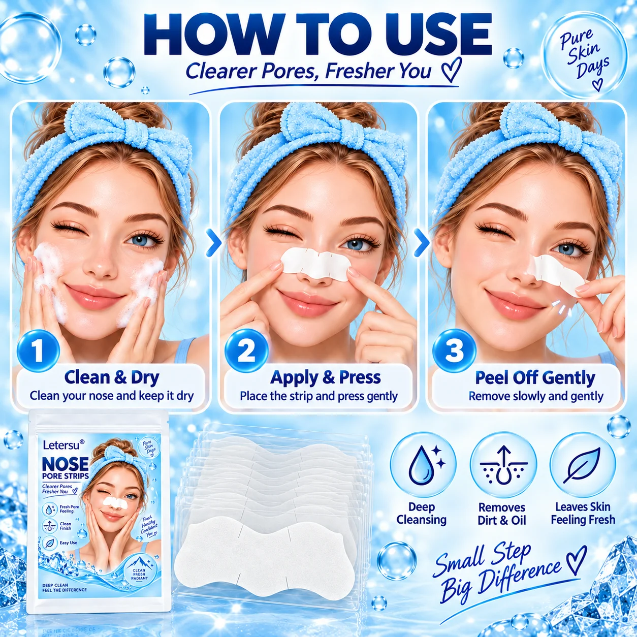 10PCS White Nose Pore Strips, Blackhead Remover Deep Cleansing Nose Patches, Fresh Clean Curved Fit Easy Use for Men Women