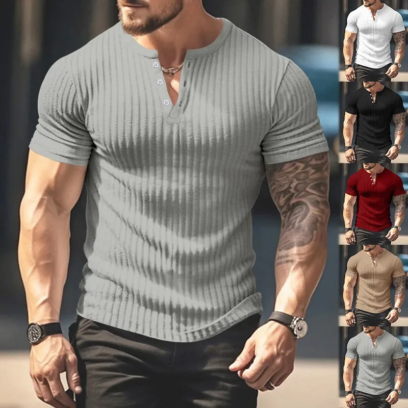 Casual T Shirt Black Ribbed Knit Shirt White V Neck Top Red Curved Hem Short Sleeve Grey Beige