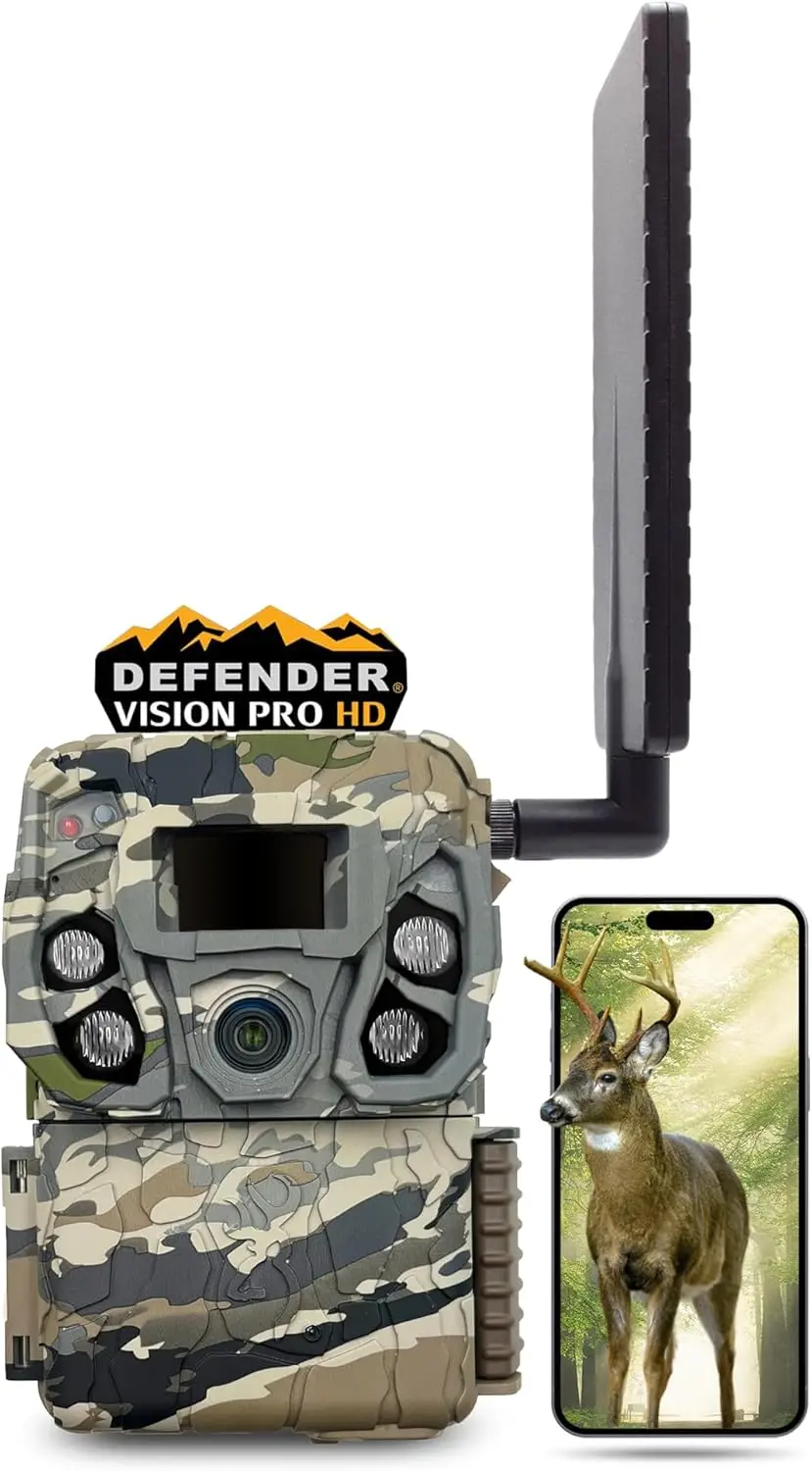 

Trail Cameras Defender Vision Pro HD 24MP Dual SIM Hunting Game Trail Camera - Ultra High Gain Antenna, 110' Night Dete