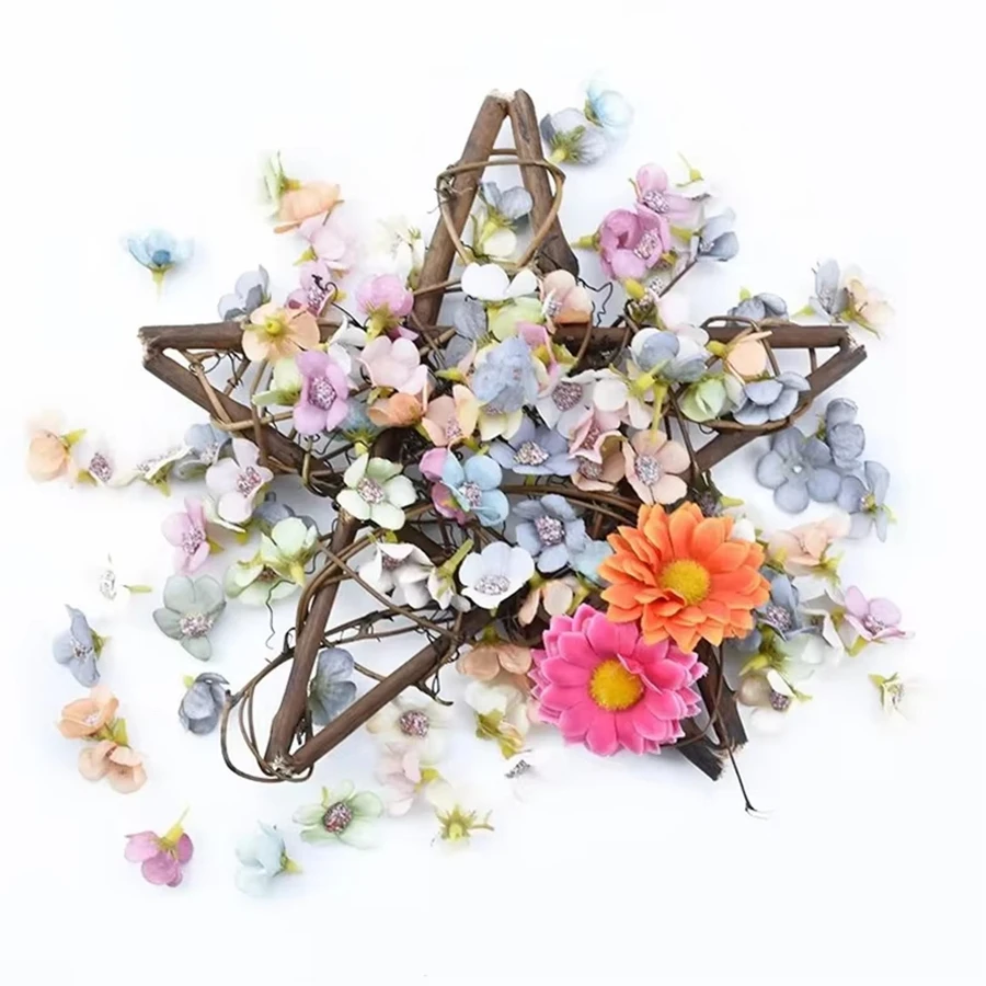 

Artificial Pentagram Christmas Wedding Home Bedroom Decor Flowers Needlework Star Rattan Garland Table Ornament Party Diy Gift
