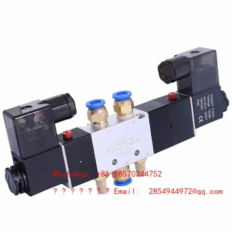 2026     Double Control 4V230C-08 Three-position Five-way Solenoid Pneumatic Valve 24V Middle Sealing Valve