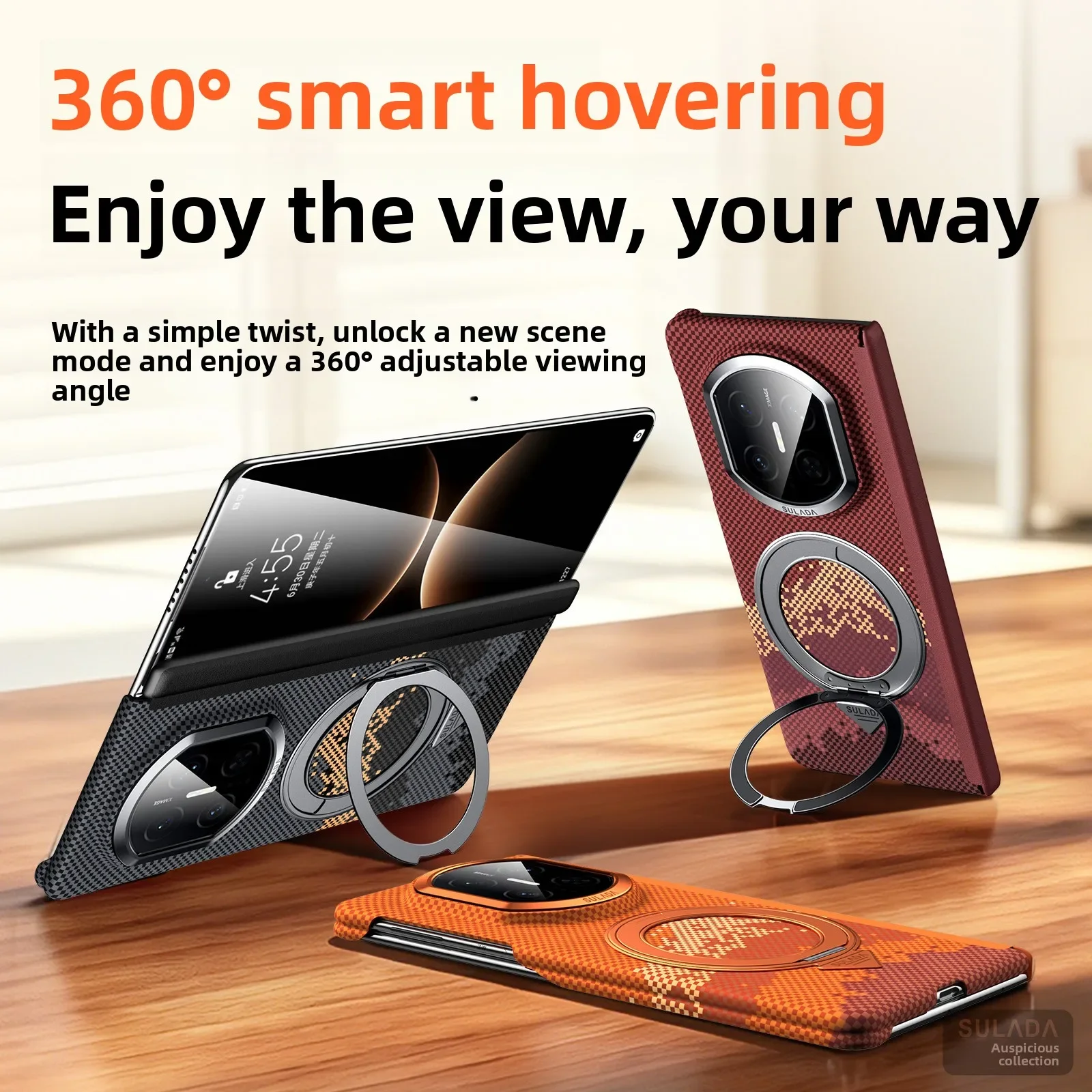 Magnetic stand phone case for huawei mate x7/x6 x5 SULADA auspicious golden mountain plaid hard case dual hinge protection case view 3