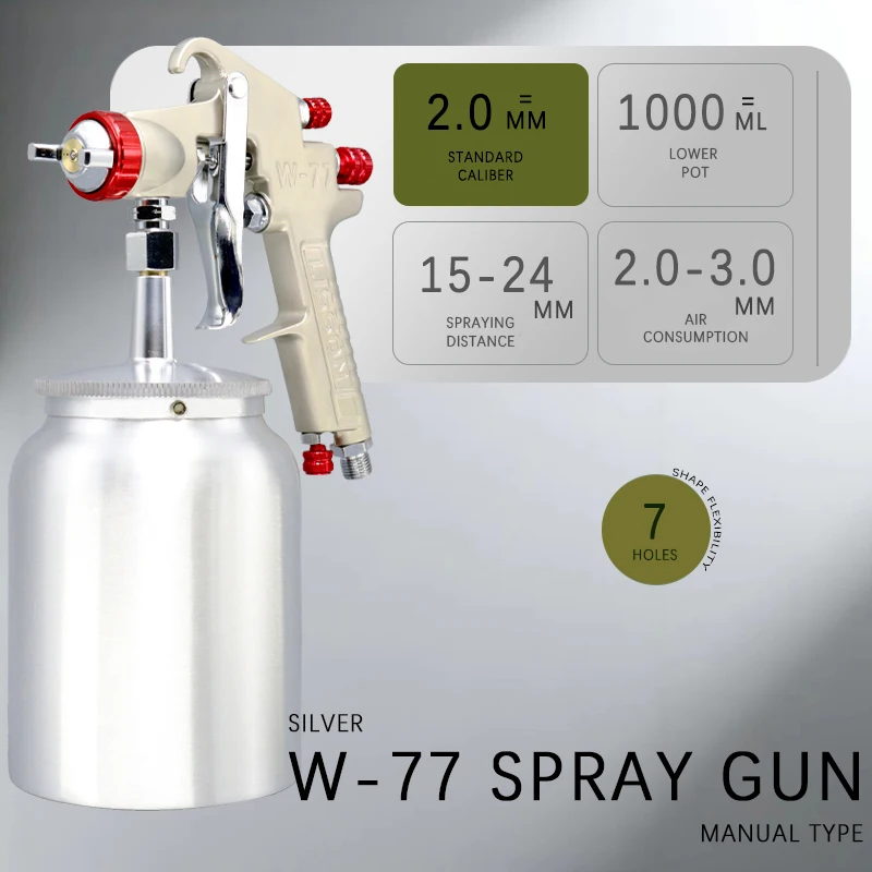 

W-77 Professional Spray Gun 2.0mm Nozzle 1000ml Top Cup Handheld Spray Gun/Wall Furniture Renovation Tool