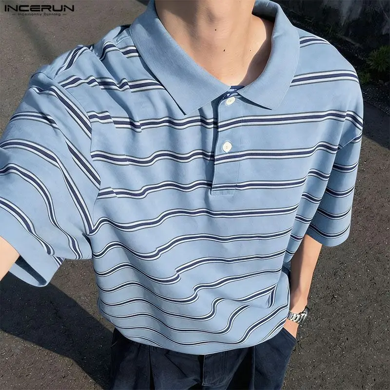 

INCERUN Men's Shirt Striped Lapel Short Sleeve Oversize Menswear Clothing Streetwear Summer Tops Man 2026 Fashion Casual Camisa