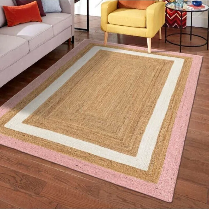 

Home Jute Rug handmade Braided Bohemian Rectangular Carpet Jute Texture of Material