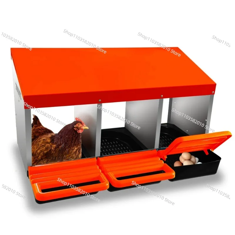 3 Compartment Metal Nesting Box for Chickens, Egg Collection Laying Box for Chicken Coop