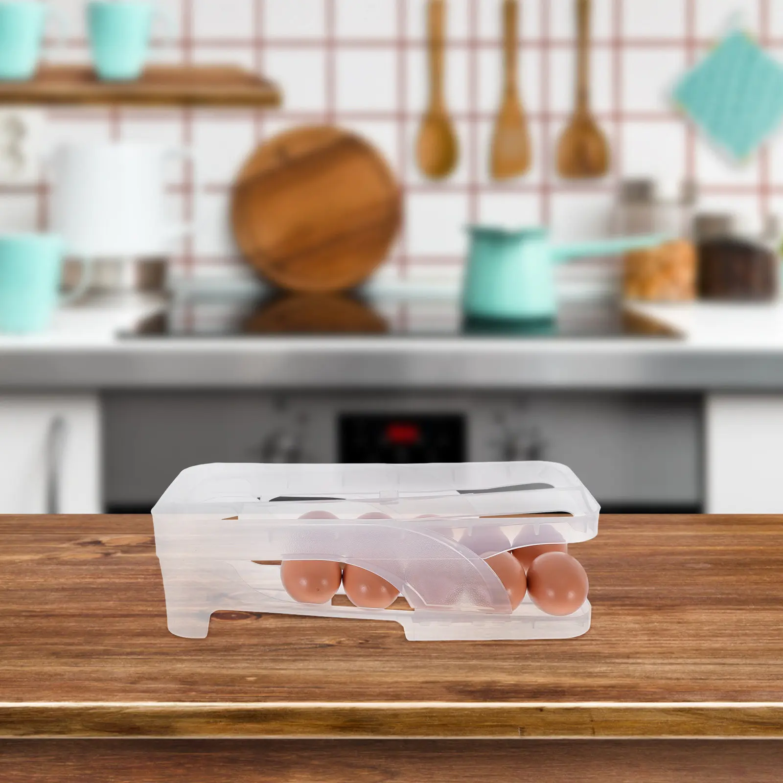 

Двухслойный автоматический диспенсер для яиц с функцией самоподачи, прозрачный пластиковый органайзер для холодильника, экономящий место