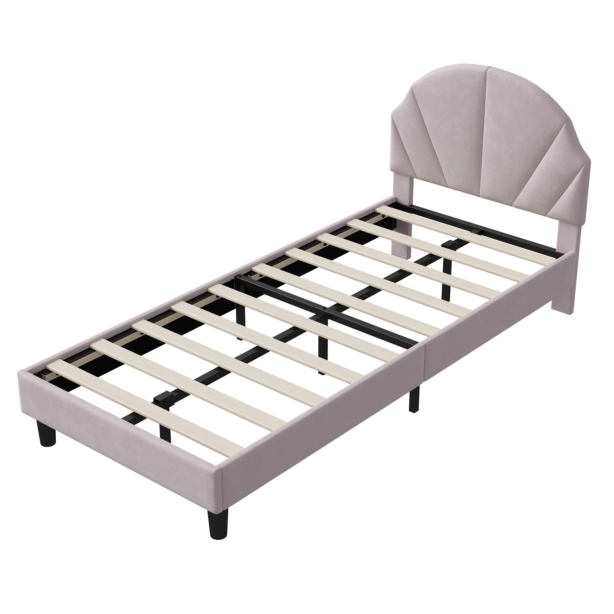 Rosahqnda gestoffeerd eenpersoonsbed 90 x 200 cm met lattenbodem en bedframe, opbergbed jeugdbed met hoofdeinde, fluwelen bed - afbeelding 2